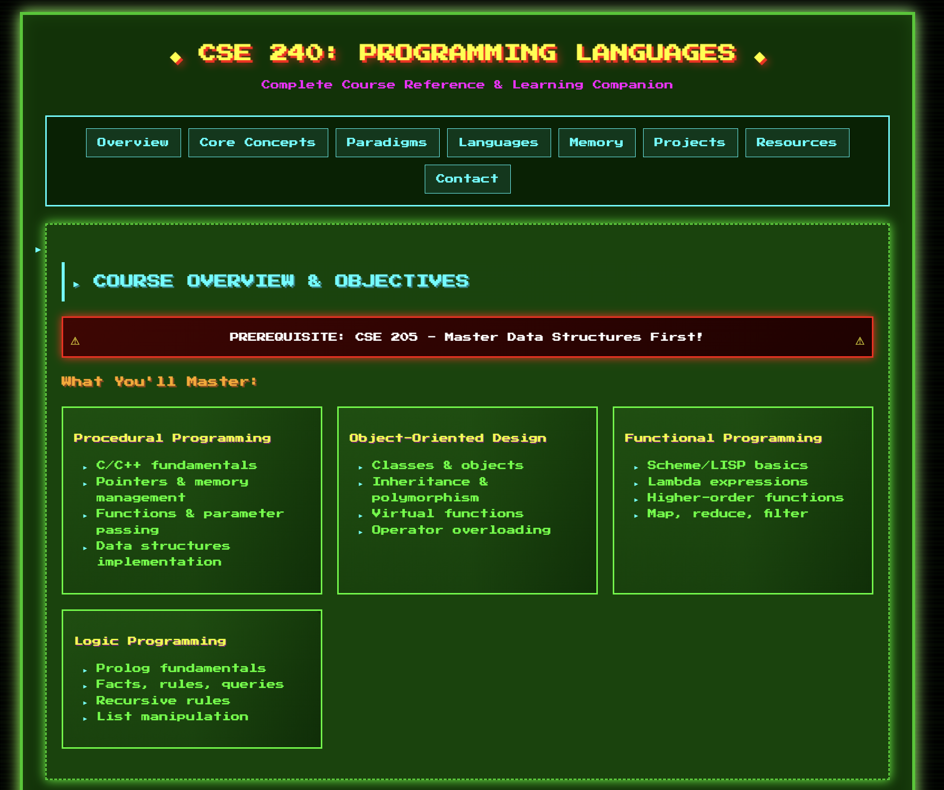 CSE 240: Programming Languages - Complete Course Reference